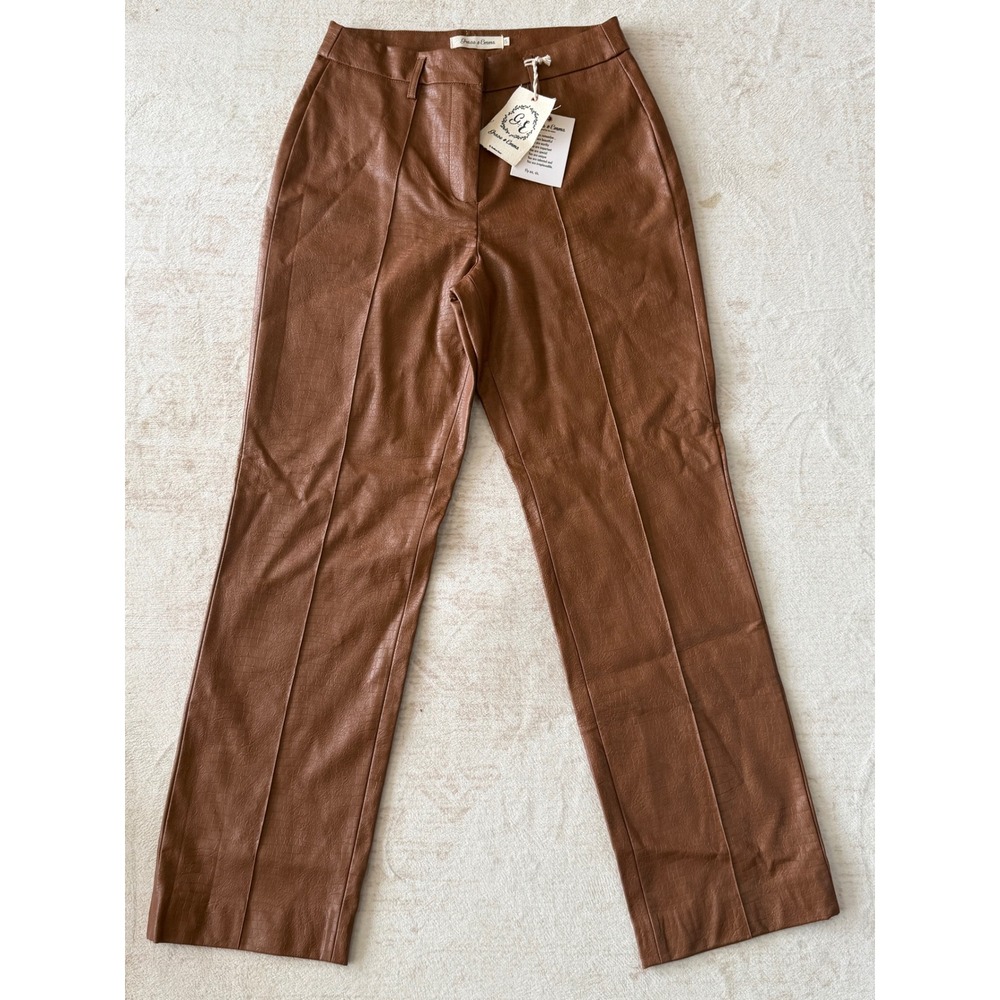 Grace & Emma Brown Faux Leather Croc Embossed Straight Leg Pants Small NWT